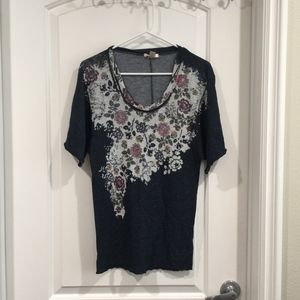 Lux Blue Floral Knit Top M